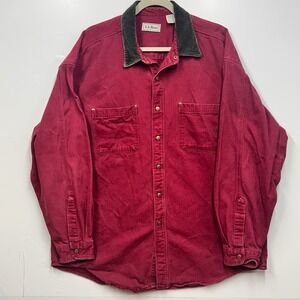 L.L. Bean Canvas Shirt‎ Jacket Corduroy Collar Button Front Burgundy XL